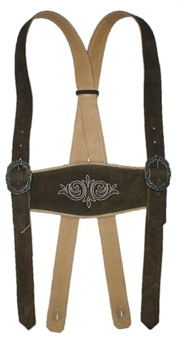 Hosenträger Lederhosenträger Träger für Lederhose Stegträger Trachten-Hosenträger Stickerei Trachtenträger Leder H-Form bestickt abknöpfbar braces suspenders, Größe:M, Farbe:dunkelbraun