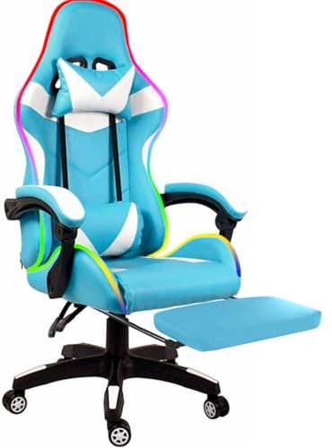 Sedia Gaming Con Led Poltrona Scrivania Per Ufficio Racing PC Gioco Girevole Reclinabile In Ecopelle Con Rotelle Cuscino Supporto Lombare Poggiapiedi Poggiatesta Braccioli Altezza Regolabile