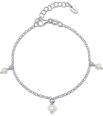 Amberta Frauen 925 Sterling Silber Süßwasser Perlen Armband: Silberne Perle Charm Armband mit 4-5 mm Perlen