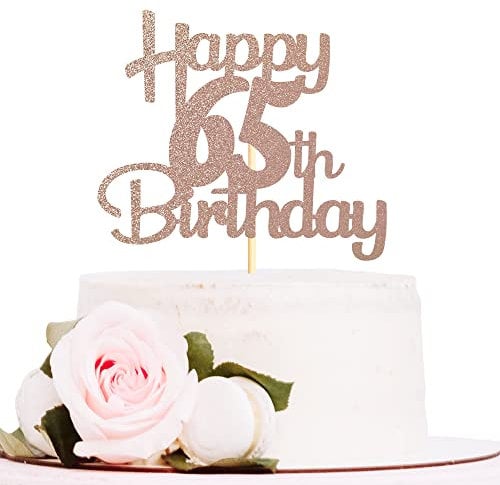 Sotpot Rose Gold Glitter 65 Cake Topper, 65th Birthday Cake Decorations for Birthday Party Anniversary Party Supplies