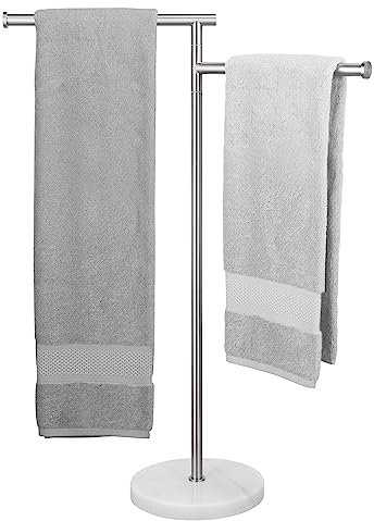 KES Handtuchhalter Stehend 2 Armig Handtuchhalter Schwenkbar Marmor Badetuchhalter Edelstahl SUS304 Handtuchhalter Badezimmer Gebürstet, BTH219S2-2