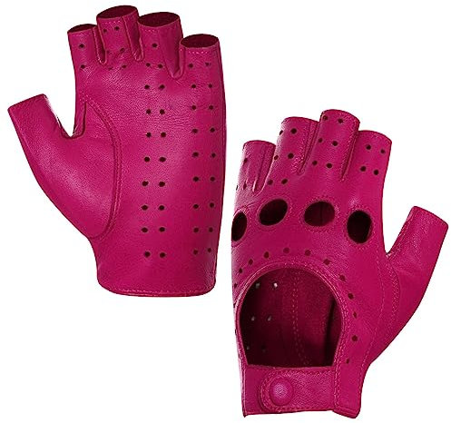 Harssidanzar Damen Lammfell Leder Fingerlose Handschuhe Ungefüttert Halbfinger Fahren GL012, rose, 36