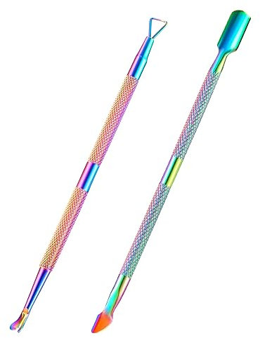 XUNXMAS Nagelhautschieber und Nagelschneider, Nagelschaber für Gelpolitur, Edelstahl, Maniküre und Pediküre, Reinigungswerkzeug für Finger- und Zehennägel, bunt, 2 Stück