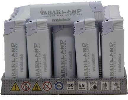 Elektronische Einwegfeuerzeuge Tabakland neutral farblich Sortiert 50 STK. (Weiß)