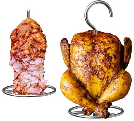 Thanksgiving Turkey Roaster Turkey Hanger & Vertical Skewer Al Pastor Skewer Stand Set, Turkey Fryer Rack Hook Skewer Stand Brazilian Meat Skewer Set for Pit Barrel Smoker, Big Green Egg, Weber Grill