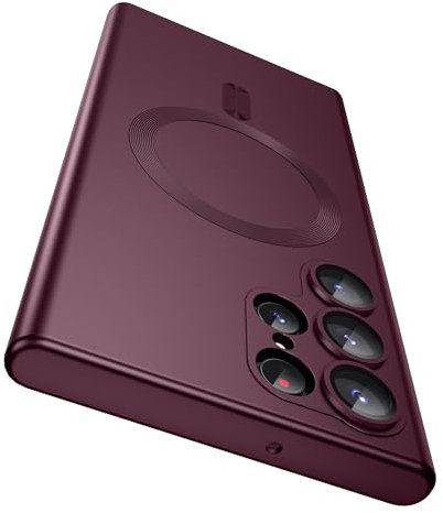 MAKAVO Matte for Samsung Galaxy S22 Ultra Case, Compatible with MagSafe, Slim Thin Magnetic Cover with Built-in Camera Lens Protector Shockproof Phone Shell (Burgundy)