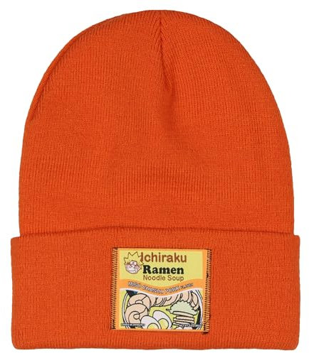 Bioworld Naruto Shippuden Beanie Ichiraku Ramen Noodle Soup Cuff Knit Beanie Hat Cap Orange, Orange/Abendrot im Zickzackmuster (Sunset Chevron), Einheitsgröße