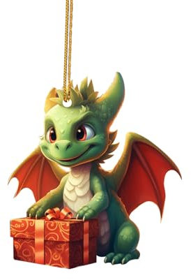 2D Drache Christbaumschmuck, Weihnachtsdeko Anhänger mit Drache Figuren Weihnachtsbaumschmuck zum Hängen Christbaumschmuck Deko Vintage Christbaum Anhänger Festive Hanging Dragon Deko (C, One Size)