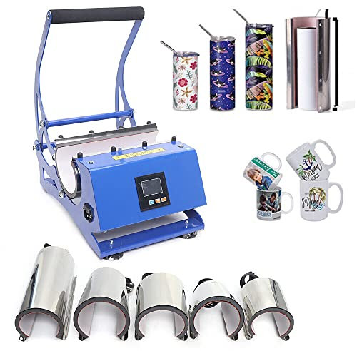 Transferpresse Heizpresse, 6 in 1 Tassen Presse Becher, 600W Heißpresse Hitzepresse Tassenpresse Bedrucken, mit 6 Untersetzer DIY, für Kaffeetasse