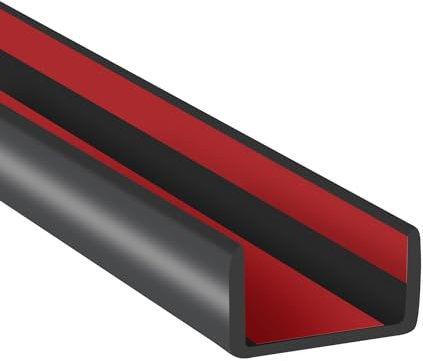 Bordo in gomma, autoadesivo flessibile, protezione per bordi a U da 16 mm, per compensato, tavoli, scrivanie, armadi, piano di lavoro, bordo largo a forma di U, bordatura, colore nero, 6,1 m