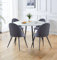 Hallowood Furniture Cullompton Large Round Dining Table and Chairs Set 4 with Curved-back Grey Fabric Chairs, White Marble Effect Top Kitchen Table with 4 Chairs for Home and Cafe