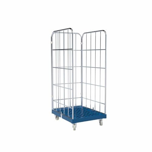 Rollbehälter Euronormkisten, 3-seitig, Rollplatte aus Kunststoff, 682 x 825 x 1.640 mm, 500 kg, Nutzhöhe 1.450 mm, Enzianblau