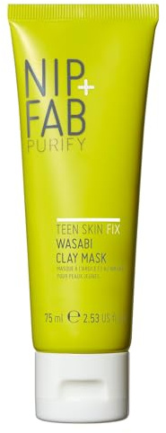 Nip+Fab Teen Skin Fix Wasabi Clay Mask, 75 ml, Purifies Congested Pores with Kaolin Clay and BHA Salicylic Acid, Healing and Moisturizing Formula