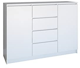 Oggi Lugo Kommode 2 Schubladen 4 Fächer Weiß 120 cm Schrank Regal Holz Schlafzimmer Aufbewahrung Geräumig Stilvoll décor Organizer