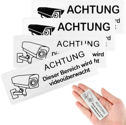 simarro 4 Stück Videoüberwachung Schild,2 Stile Selbstklebend Videoüberwachung Hinweisschild Dieser Bereich Wird Videoüberwacht Rostfrei Aluminium Achtung Videoüberwachung Schild(4Stück 2Stile Silber)