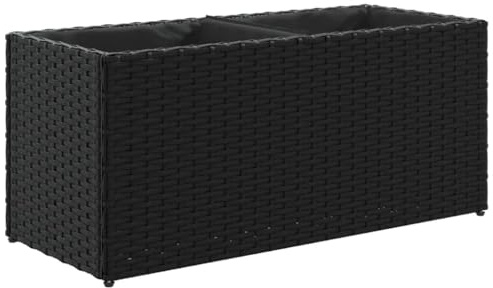 vidaXL Hochbeet mit 2 Fächern Schwarz 72x30x32 cm Poly Rattan