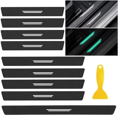 9 Stück Auto Carbon Fiber Einstiegsleisten Schutz Mit Leuchteffekt, Universal rutschfest und verschleißfest Türschweller Aufkleber, Einstiegsleisten Kratzschutz, Geeignet für Alle Fahrzeuge