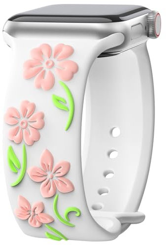 AMSKY Tricolore Floreale Silicone Cinturini Compatibile con Cinturino Apple Watch 40mm 44 mm 46mm 41 mm 45mm 38mm 42mm Donna, Fiore Inciso Compatibile con iWatch Series 10 9 8 7 6 5 4 3 2 1 Se