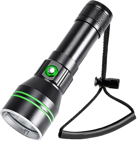 APLOS AP50 Linterna de buceo, 5000 lúmenesLinterna para buceo, IPX8 impermeable Linterna profesional de buceo con batería recargable y cargador