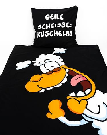 United Labels Ralph Ruthe Bettwäsche 2-teilig, Bettbezug 135x200 cm und Kissenbezug 80x80 cm, Schwarz, Thorsten Dörnbach Geile Scheisse Kuscheln
