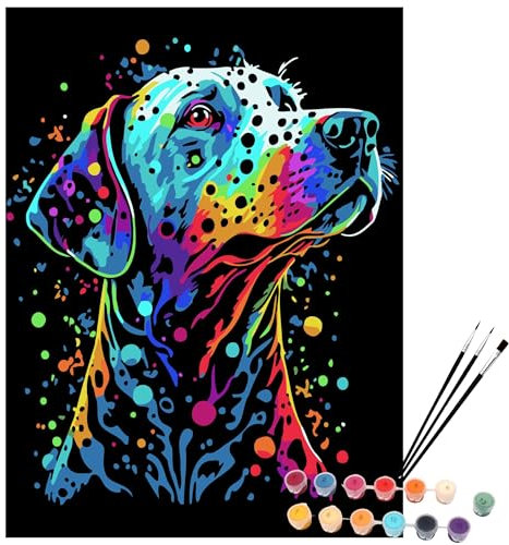 EXERZ Painting by Numbers Kit,30x40cm Canvas with Acrylic Pigment, Brushes and Accessories (Dog)