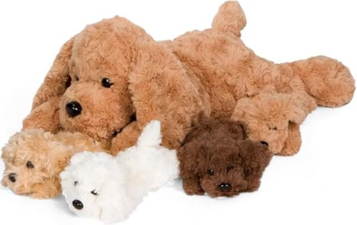 Hunde Kuscheltier mit Babys | Mama Hund mit 4 Baby Welpen, 5 Regenbogenmähnen Einhorn Welpen | Kuscheltier Hund mit 4 Babys | Spielzeugkissen für Mädchen im Alter von 3-8 Jahren (Kuschelhund)