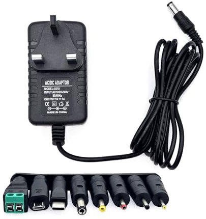 JZK 5V 1A DC Power Supply Adapter, AC 100-240V to DC 5 Volt 1 Amp 1000mA Power Adapter Converter Transformer with 8 Connector DC Plug for 5V LED strip lights, Router, Audio/Video