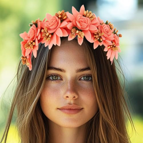 Flovel Serre-tête avec fleurs artificielles de forêt - Super fée - Bandeau de fleurs de mariage - Accessoires pour cheveux pour femme