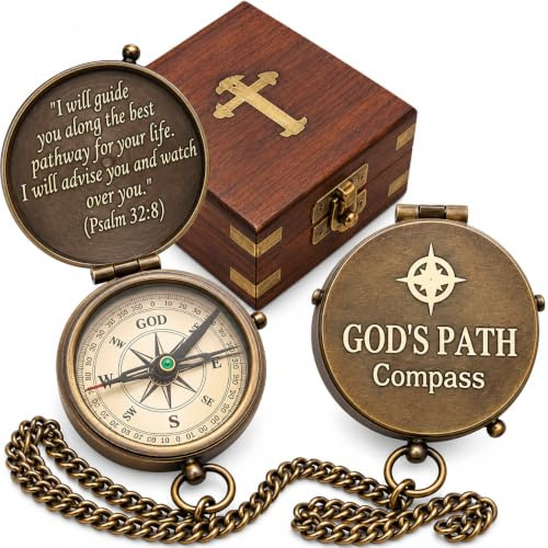 Psalm God's Path Compass - Engraved Working Handmade Antique Compass with Scripture - Religious, Christian, Catholic, Christening, First Communion, Confirmation Gifts for Teenage Men