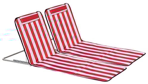 Outsunny Set 2 Sdraio da Spiaggia con Schienale Regolabile su 5 Livelli, Poggiatesta e Borsa da Viaggio, Lettini Spiaggia Pieghevoli in Acciaio e PE, 124x53x35-45 cm, Rosso e Bianco