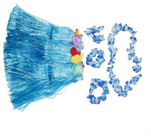 Vilgftyiet Kiddie Hawaii-Anzug, inklusive stilvollem Gras-Lei-Rock, floralem Armband und mehr (blau)
