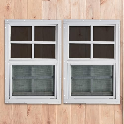 Shineforu Schuppenfenster, 35,6 x 53,3 cm, 2 Stück, kleine Fenster mit gehärtetem Glas, bündige Montage, ultimative Wahl für Hühnerstall, Gewächshaus, Garage, Spielhaus