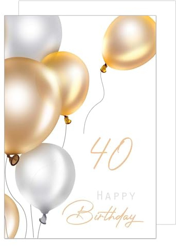 Edition Seidel Premium XXL Maxi Glückwunschkarte zum 40. Geburtstag mit Umschlag Format DIN A4. Geburtstagskarte Grußkarte Karte mit englischem Text Happy Birthday Mann Frau Luft Ballons (A4-G1002)