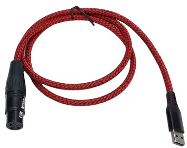 Yanmis XLR to USB Mic Converter Cable, USB to XLR Adapter Female Microphone Cable Plug and Play High Gain Chip for Dynamic Microphones (2m)