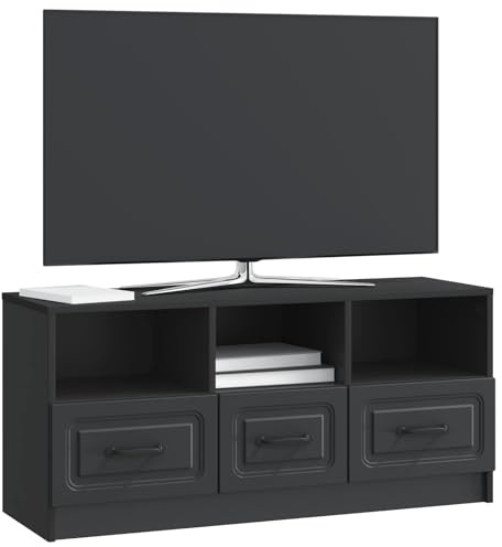 vidaXL TV-Schränk Schwarz 102 x 34,5 x 47 cm Holzwerkstoff, Moderne Wohnzimmereinheit, stylischer TV-Schrank mit Metallgriffen, viel Stauraum, flaches Design