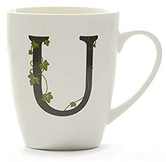 La Porcellana Bianca, Gift box Mug Lettera 'U' in Porcellana Bianca con Decorazione in Oro, Linea Atupertu, Capienza 380ml