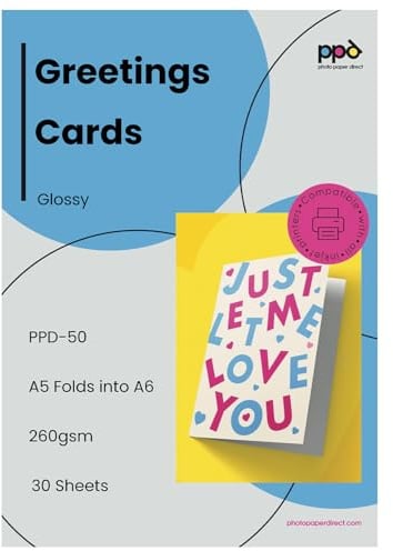 PPD 50 Sheets A5 Greeting Card Paper Printable Blank Inkjet | Pre-Scored Blank Half-Fold Cardstock Sheets. Instant-Dry Matte Coating for Professional Custom Invitations and PPD-50-30