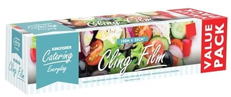 Kingfisher 100m x 300mm Catering Kitchen Clear Cling Film Food Plastic Large Wrapping, 21.5 x 4.5 x 15 cm transparent
