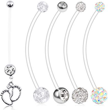 AceFun 5er Bioflex Schwangerschaftspiercing Banane Piercing Bauchnabelpiercing Bauch Stecker Schwangerschaft Oder Sport Flexibel Kunststoff 1.6mm 38mm