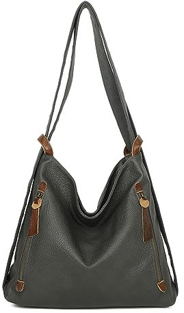 ITALYSHOP24.COM OBC Damen Tasche Rucksack 2 in 1 Umhängetasche Schultertasche Umhängetasche Daypack Leder Rucksacktasche Shopper Backpack Freizeitrucksack (Grau)