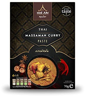 Authentic Thai Massaman Curry Paste by Mae Jum | 3 pack x 70g | Mild Spice | Great Taste Award Winner | Up to 8 Servings per Pack | 100% Natural | Vegan Paste | Gluten Free