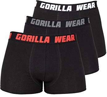 Gorilla Wear Boxershorts 3-Pack Grau/Rot/Blau - atmungsaktive leichte Bequeme Unterhose mit Logo aus Baumwolle Spandex ansprechende Passform eng funktionell