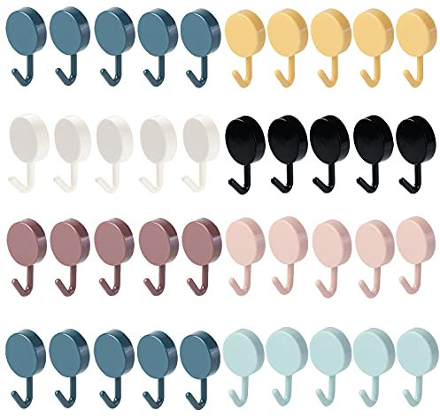 XCVCVB Ohne Bohren Selbstklebende Wandhaken Runde Wandhaken Bunte Klebehakense Lbstkle bend Starker Wand Hakensel Bstklebendehand Tuchhaken Wandhaken füR Garderobe auf Bad KüChe und Zuhause(40 StüCk)