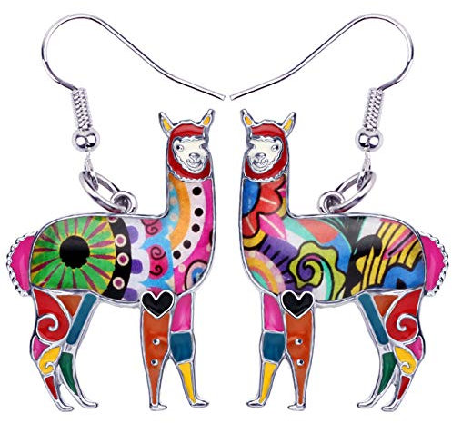 Emaille Legierung Südamerika Alpaka Ohrringe Lama Drop Dangle Mode Schmuck für Frauen Mädchen Charms Geschenk (Multi)