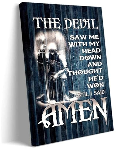 Tempelritter-Poster, Zitate, Wandkunstdrucke, The Devil Saw Me With My Head Down, Leinwand, gerahmt, Kunstwerk, religiöser Wandkunst, christlicher Krieger, Poster gerahmt (30,5 x 45,7 cm)
