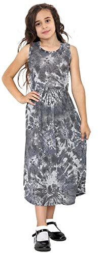 A2Z 4 Kids Girls Maxi Dresses Sleeveless Tie Dye - Maxi 664 Tie Dye Grey 7-8