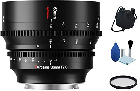 7artisans Objectif cinématographique professionnel 50 mm T2.0 Full Frame Grande ouverture pour appareil photo sans miroir Sony E Mount A6000 A6300 A6400 A7C A7SII A7MII A7MIII A7MIV A9 A7RII A7RIII
