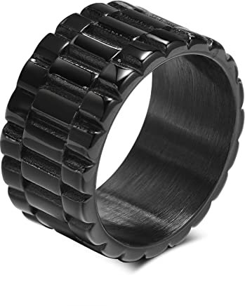 Bishilin Ring Herren Edelstahl, Freundschaftsringe Breit 11MM Biker Kette Partnerringe Männer Ringe Schwarz Personalisiert Größe 57 (18.1)