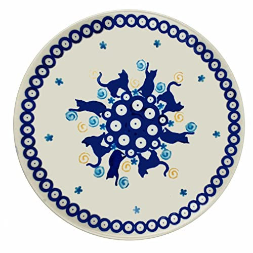Bolky Blue® Teller Ø19,5 cm Original Bunzlauer Keramik Handgemacht Dessertteller Frühstücksteller Hochwertiges Gechenk im Landhausstil für Kinder Frauen Männer und zum Geburstag Dekor Blaue Katzen