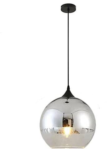 Pendelleuchte mit Holz Plattiert Glaskugel-Lampenschirm Moderne Einfache Deckenleuchte Hängelampe Kücheninsel Esszimmer Schlafzimmer Kronleuchter (Silber, 30cm)